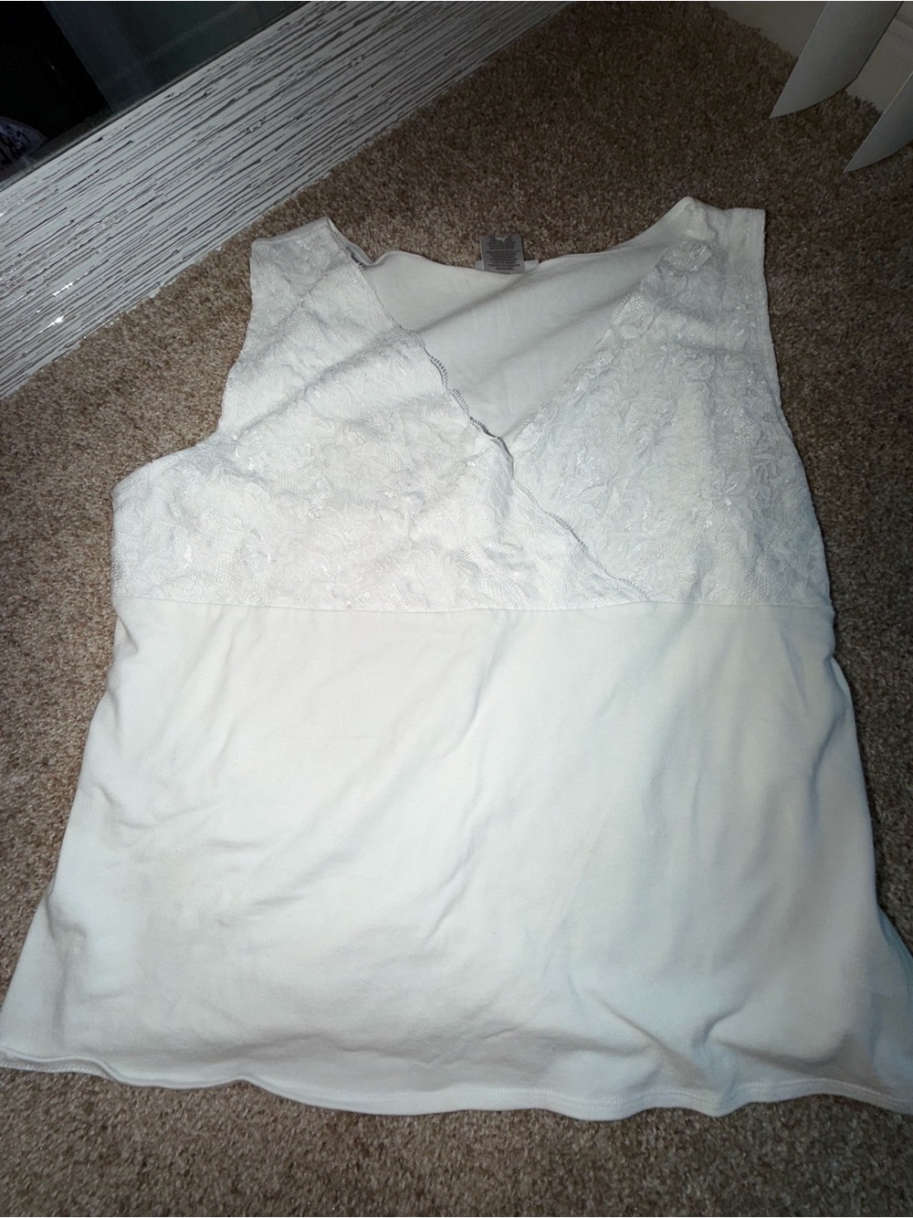 Vintage White Lace-Trim Sleeveless Tank Top